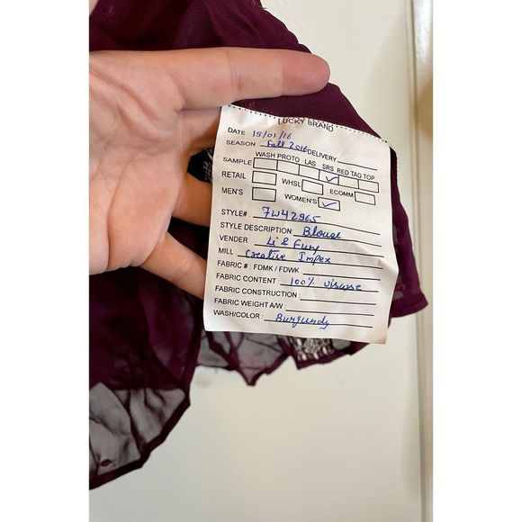 *Lucky Brand burgundy boho sheer blouse size S - Picture 6 of 8